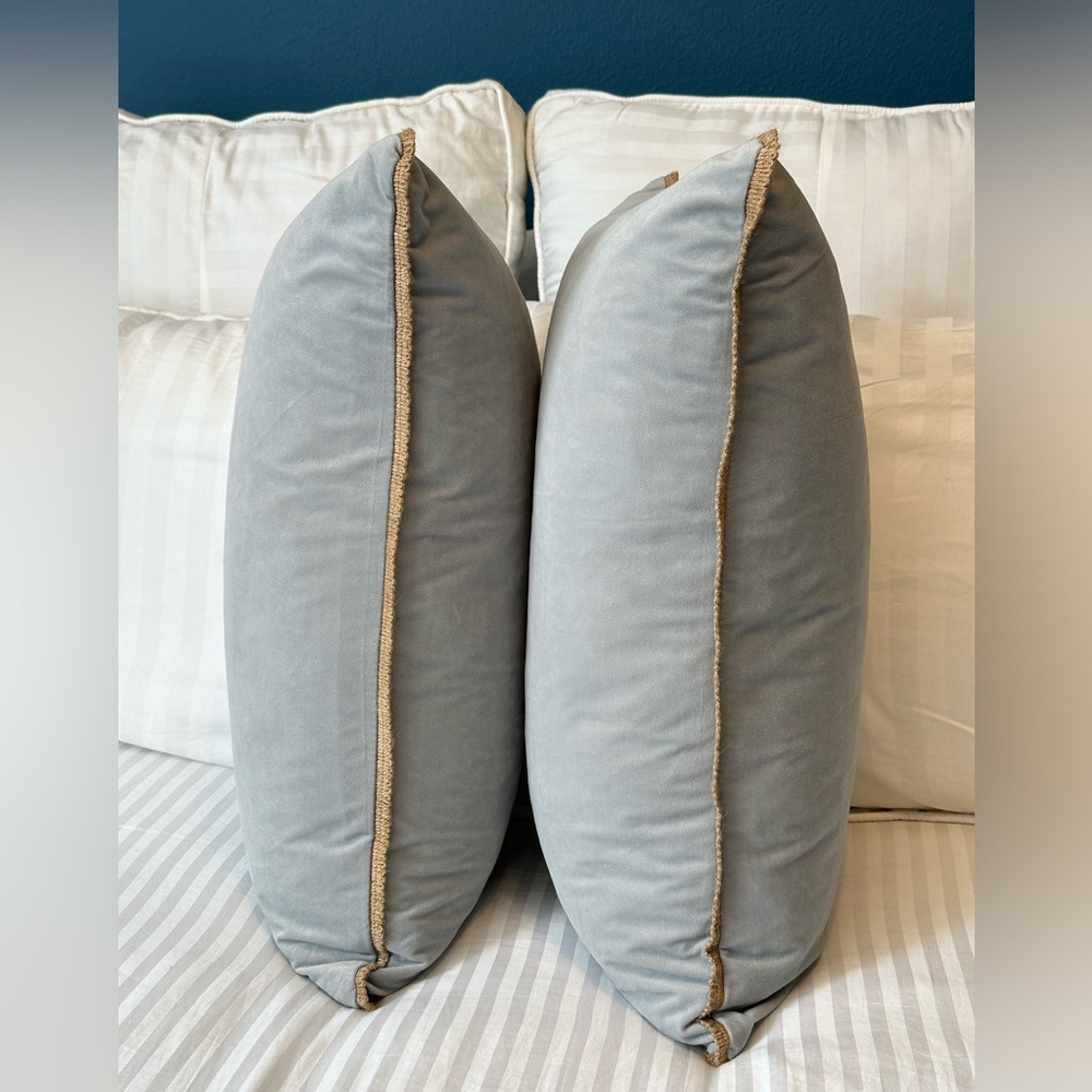 Dream Home Grey Velour Accent Home Pillows trimmed with burlap edges (2)